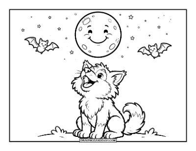 Cute Werewolf Howling at the Moon Coloring Page coloring page preview
