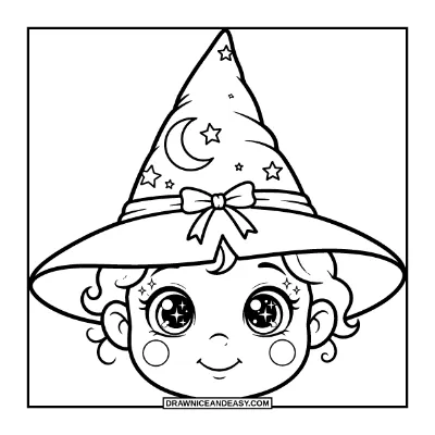 Cute Witch Face Portrait Coloring Page coloring page preview