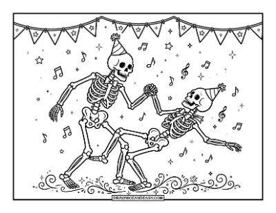 Dancing Skeleton Couple Coloring Page coloring page preview