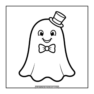 Dapper Ghost with a Bow Tie Coloring Page coloring page preview