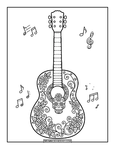 Day of the Dead Guitar Coloring Page coloring page preview