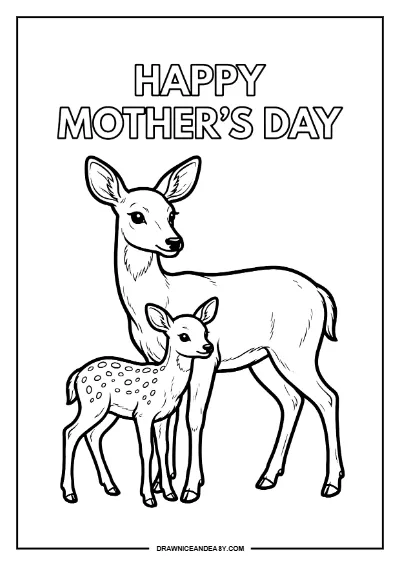 Deer Mother and Baby Cute Mother's Day Coloring Page – Free PDF coloring page preview