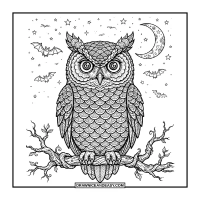 Detailed Halloween Owl Coloring Page coloring page preview
