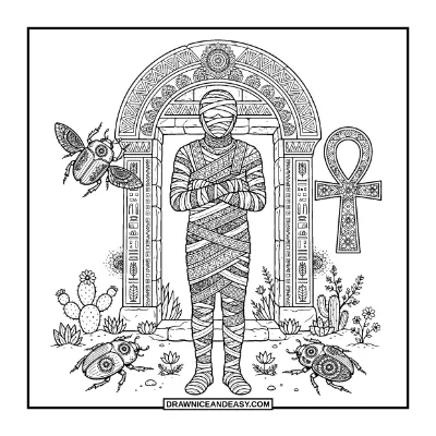 Detailed Mummy Coloring Page coloring page preview