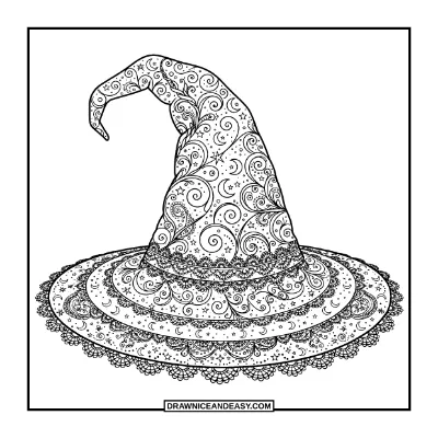 Detailed Patterned Witch Hat Coloring Page coloring page preview