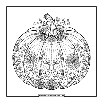 Detailed Pumpkin Vine Mandala Coloring Page coloring page preview