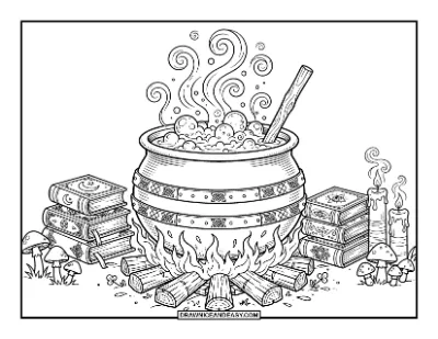 Detailed Witch Cauldron Coloring Page coloring page preview