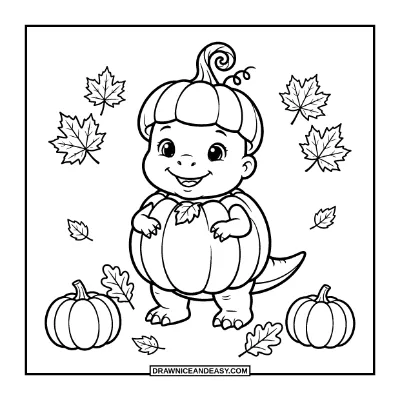 Dinosaur in Pumpkin Costume Coloring Page coloring page preview