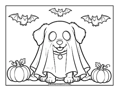 Dog in Ghost Costume Coloring Page coloring page preview