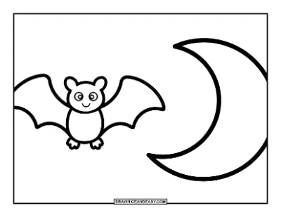 Easy Bat and Moon Coloring Page for Preschoolers coloring page preview
