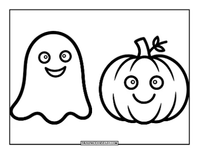 Easy Ghost with a Pumpkin Coloring Page for Toddlers coloring page preview