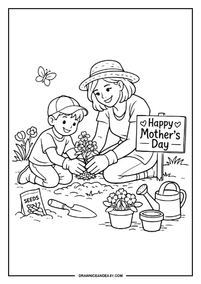 Easy Mother's Day Coloring Pages for Kids Coloring Page – Free PDF coloring page preview