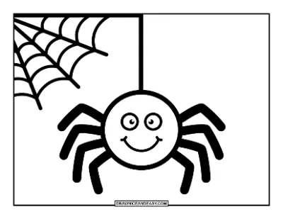 Easy Spider Web with a Spider Coloring Page for Preschoolers coloring page preview