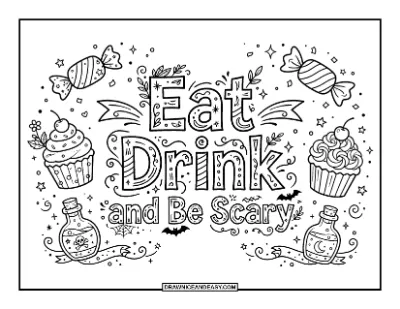Eat Drink and Be Scary Lettering Coloring Page coloring page preview