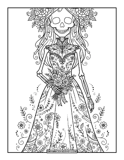 Elegant Skeleton Lady Coloring Page coloring page preview