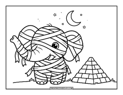 Elephant Dressed as a Mummy Coloring Page coloring page preview