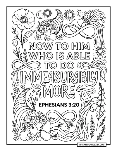 Ephesians 3:20 Bible Verse Coloring Page – Free PDF coloring page preview