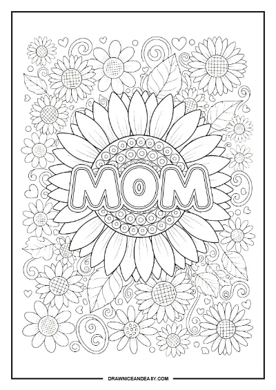 Floral Mom Typography Mother's Day Coloring Page – Free PDF coloring page preview