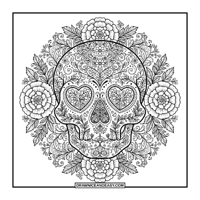 Floral Sugar Skull Coloring Page coloring page preview