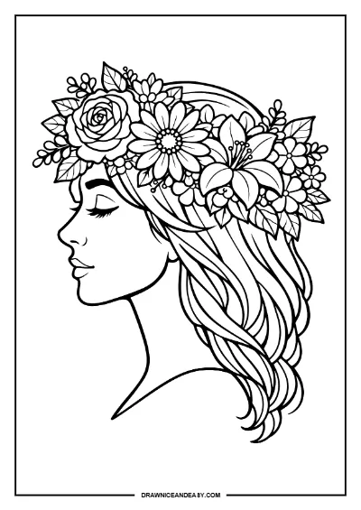 Floral Woman Mother's Day Coloring Page – Free PDF coloring page preview