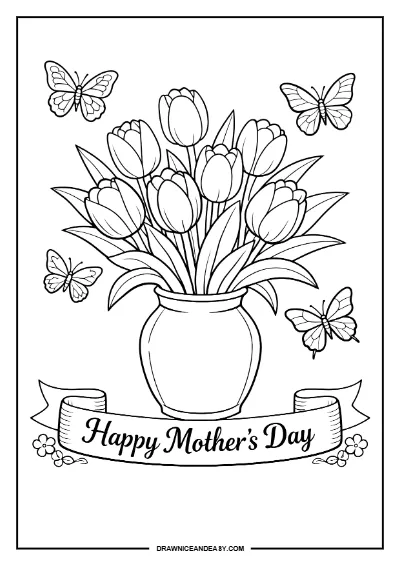 Flower Mother's Day Coloring Pages Free Printable PDF Bundle Coloring Page – Free PDF coloring page preview