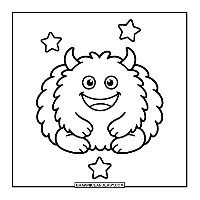 Fluffy Monster with Little Horns coloring page preview