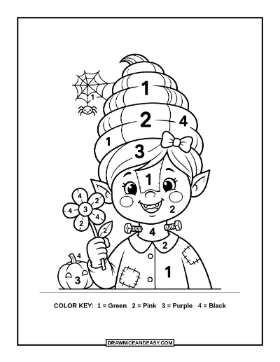 Frankenstein's Bride Color by Number Coloring Page coloring page preview