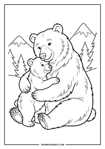 Bear Mom and Baby Mother's Day Coloring Page – Free PDF coloring page preview
