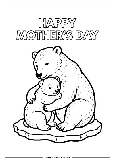 Bear Mom Hugging Baby Mother's Day Coloring Page – Free PDF coloring page preview