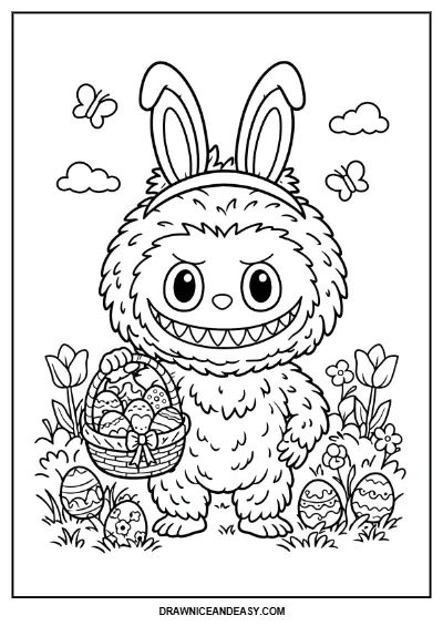 Labubu Easter Bunny Coloring Page – Free PDF coloring page preview