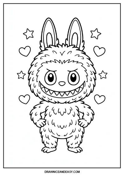 Labubu Classic Sitting Pose Coloring Page – Free PDF coloring page preview