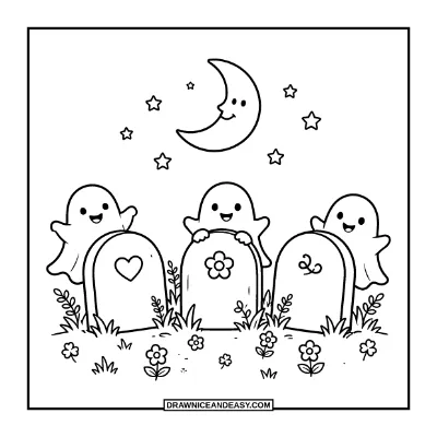 Friendly Graveyard Coloring Page coloring page preview