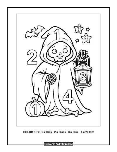 Friendly Grim Reaper Color by Number Coloring Page coloring page preview