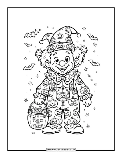 Friendly Halloween Clown Coloring Page coloring page preview
