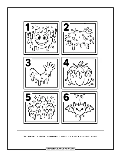Friendly Monster Slime Color by Number Coloring Page coloring page preview