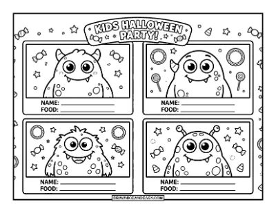 Friendly Monsters Halloween Placemat Coloring Page coloring page preview