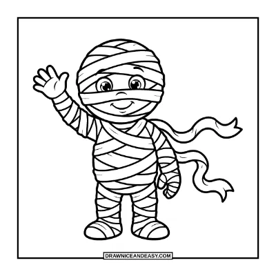 Friendly Mummy Waving Hello coloring page preview