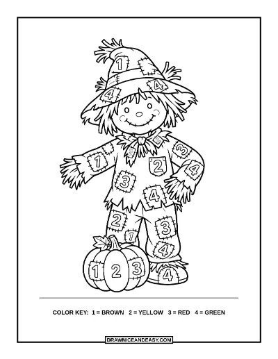 Friendly Scarecrow Color by Number Coloring Page coloring page preview