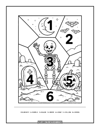 Friendly Skeleton Color by Number Coloring Page coloring page preview