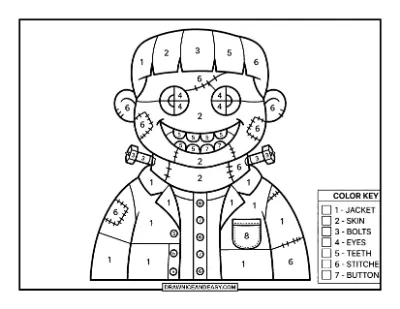 Friendly Stitched Monster Color by Number Coloring Page coloring page preview