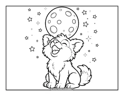 Friendly Werewolf Howling at the Moon coloring page preview