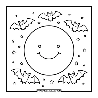 Full Moon with Bats Coloring Page coloring page preview