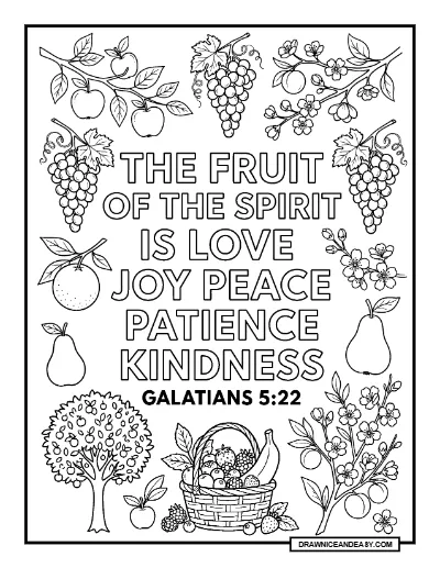 Galatians 5:22 Fruit of the Spirit Bible Verse Coloring Page – Free PDF coloring page preview