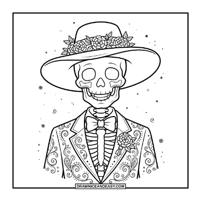 Gentleman Skeleton Coloring Page coloring page preview