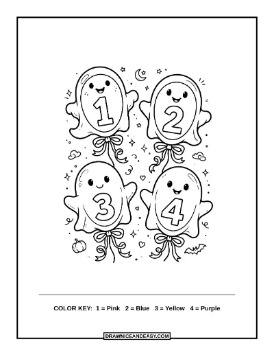 Ghost Balloons Color by Number Coloring Page coloring page preview