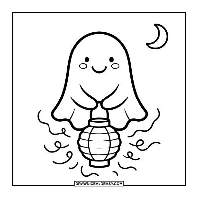 Ghost Carrying a Lantern Coloring Page coloring page preview