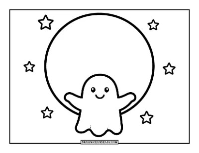 Ghost Floating Across the Moon Coloring Page coloring page preview