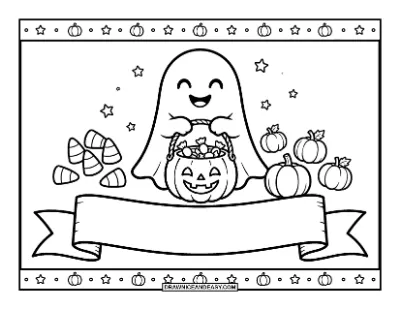 Ghost Halloween Greeting Card Coloring Page coloring page preview