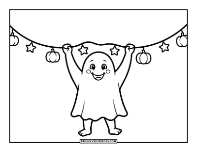 Ghost Hanging Halloween Lights Coloring Page coloring page preview
