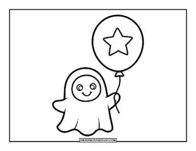 Ghost Holding a Balloon Coloring Page coloring page preview